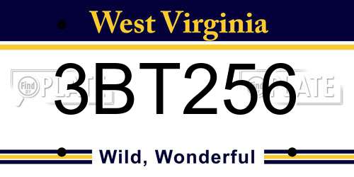 3BT256 West Virginia License Plate