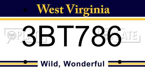 3BT786 West Virginia License Plate