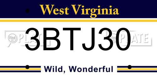 3BTJ30 West Virginia License Plate