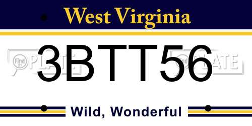 3BTT56 West Virginia License Plate