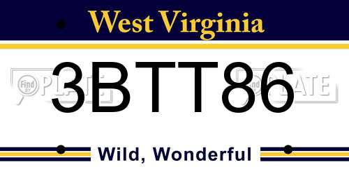 3BTT86 West Virginia License Plate