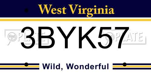 3BYK57 West Virginia License Plate