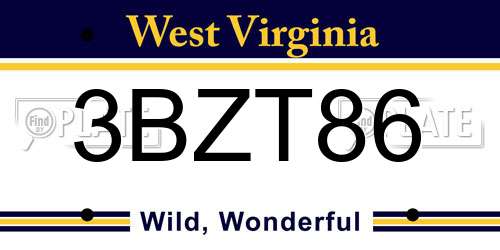 3BZT86 West Virginia License Plate