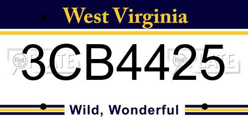 3CB4425 West Virginia License Plate