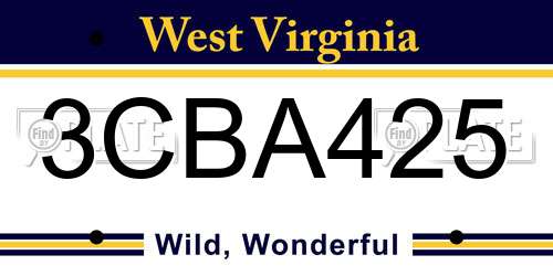 3CBA425 West Virginia License Plate