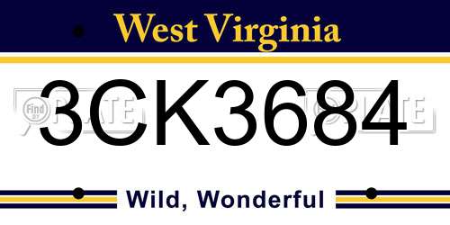 3CK3684 West Virginia License Plate