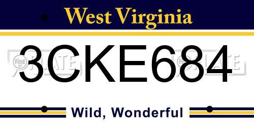 3CKE684 West Virginia License Plate