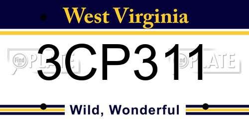 3CP311 West Virginia License Plate