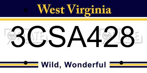 3CSA428 West Virginia License Plate