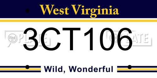 3CT106 West Virginia License Plate