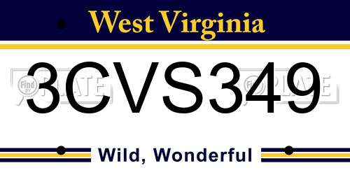 3CVS349 West Virginia License Plate