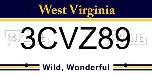 3CVZ89 West Virginia License Plate