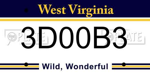 3D00B3 West Virginia License Plate