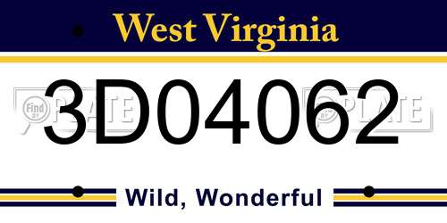 3D04062 West Virginia License Plate