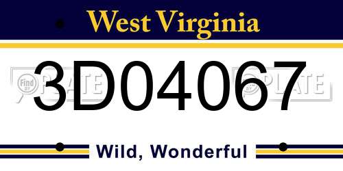 3D04067 West Virginia License Plate