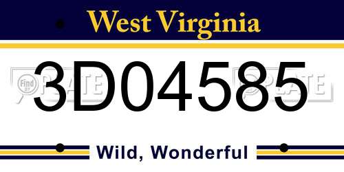 3D04585 West Virginia License Plate