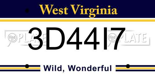 3D44I7 West Virginia License Plate