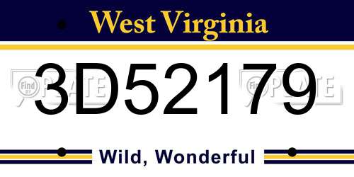 3D52179 West Virginia License Plate