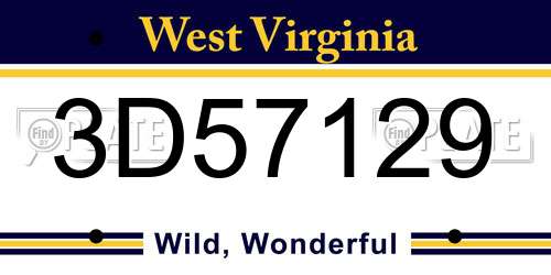 3D57129 West Virginia License Plate