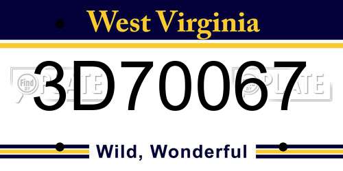 3D70067 West Virginia License Plate