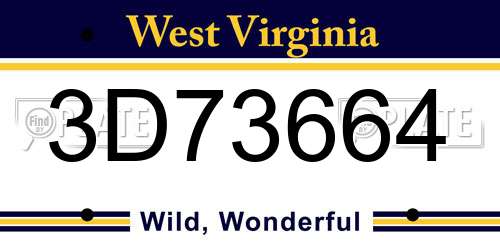 3D73664 West Virginia License Plate