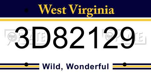 3D82129 West Virginia License Plate