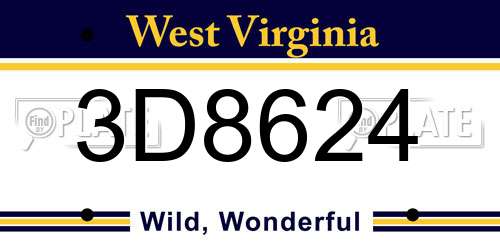 3D8624 West Virginia License Plate