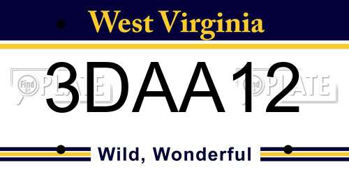 3DAA12 West Virginia License Plate