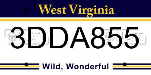 3DDA855 West Virginia License Plate