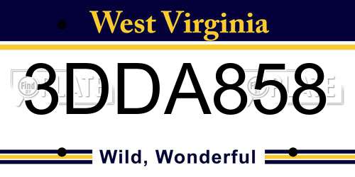3DDA858 West Virginia License Plate