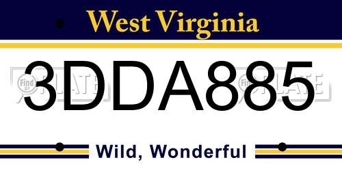 3DDA885 West Virginia License Plate