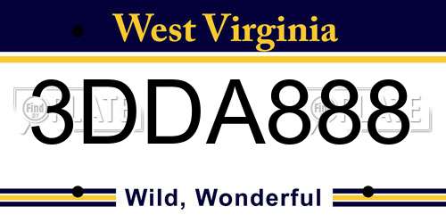 3DDA888 West Virginia License Plate