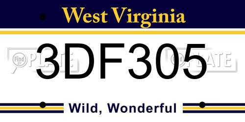 3DF305 West Virginia License Plate