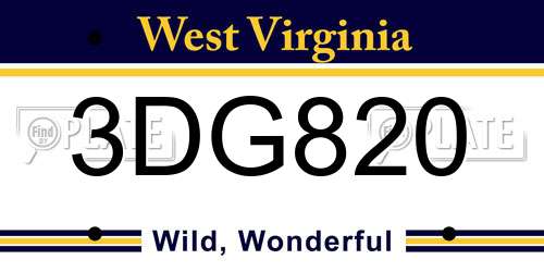 3DG820 West Virginia License Plate