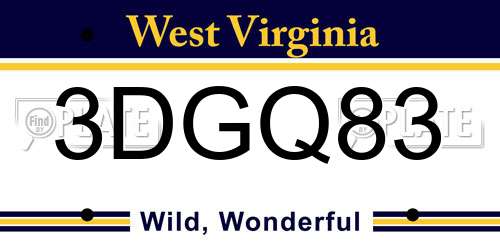 3DGQ83 West Virginia License Plate