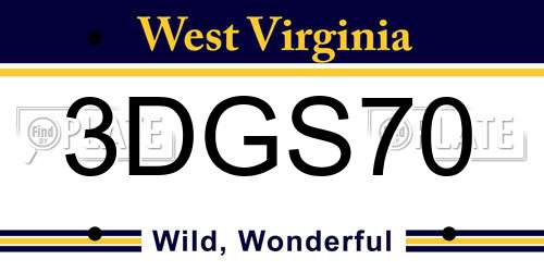 3DGS70 West Virginia License Plate