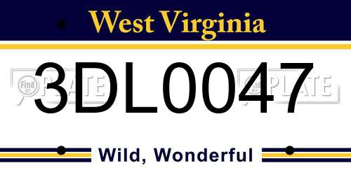 3DL0047 West Virginia License Plate