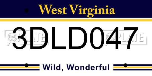 3DLD047 West Virginia License Plate