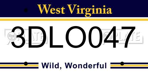 3DLO047 West Virginia License Plate