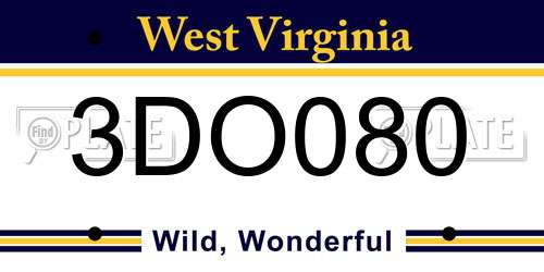 3DO080 West Virginia License Plate
