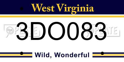 3DO083 West Virginia License Plate