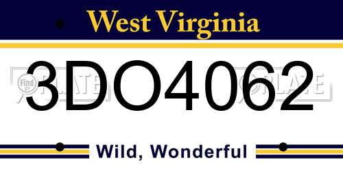 3DO4062 West Virginia License Plate