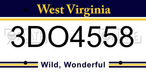 3DO4558 West Virginia License Plate