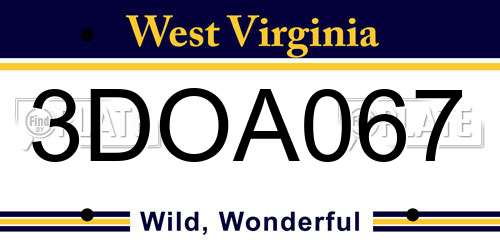 3DOA067 West Virginia License Plate
