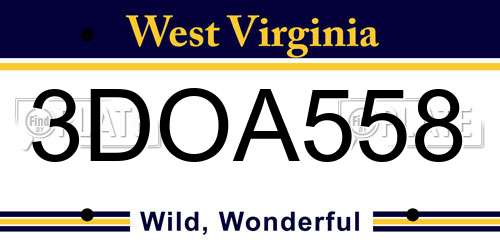 3DOA558 West Virginia License Plate