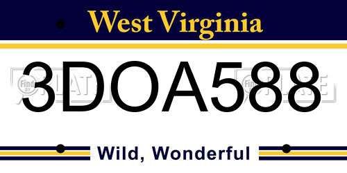 3DOA588 West Virginia License Plate
