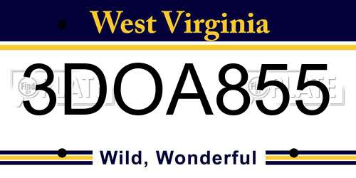 3DOA855 West Virginia License Plate