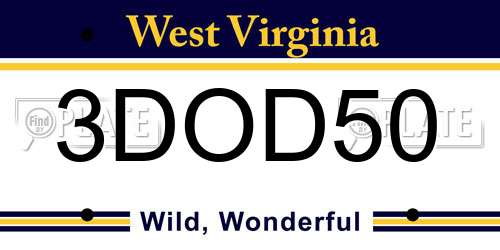 3DOD50 West Virginia License Plate