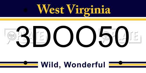 3DOO50 West Virginia License Plate