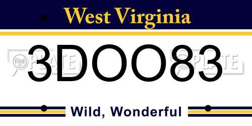 3DOO83 West Virginia License Plate